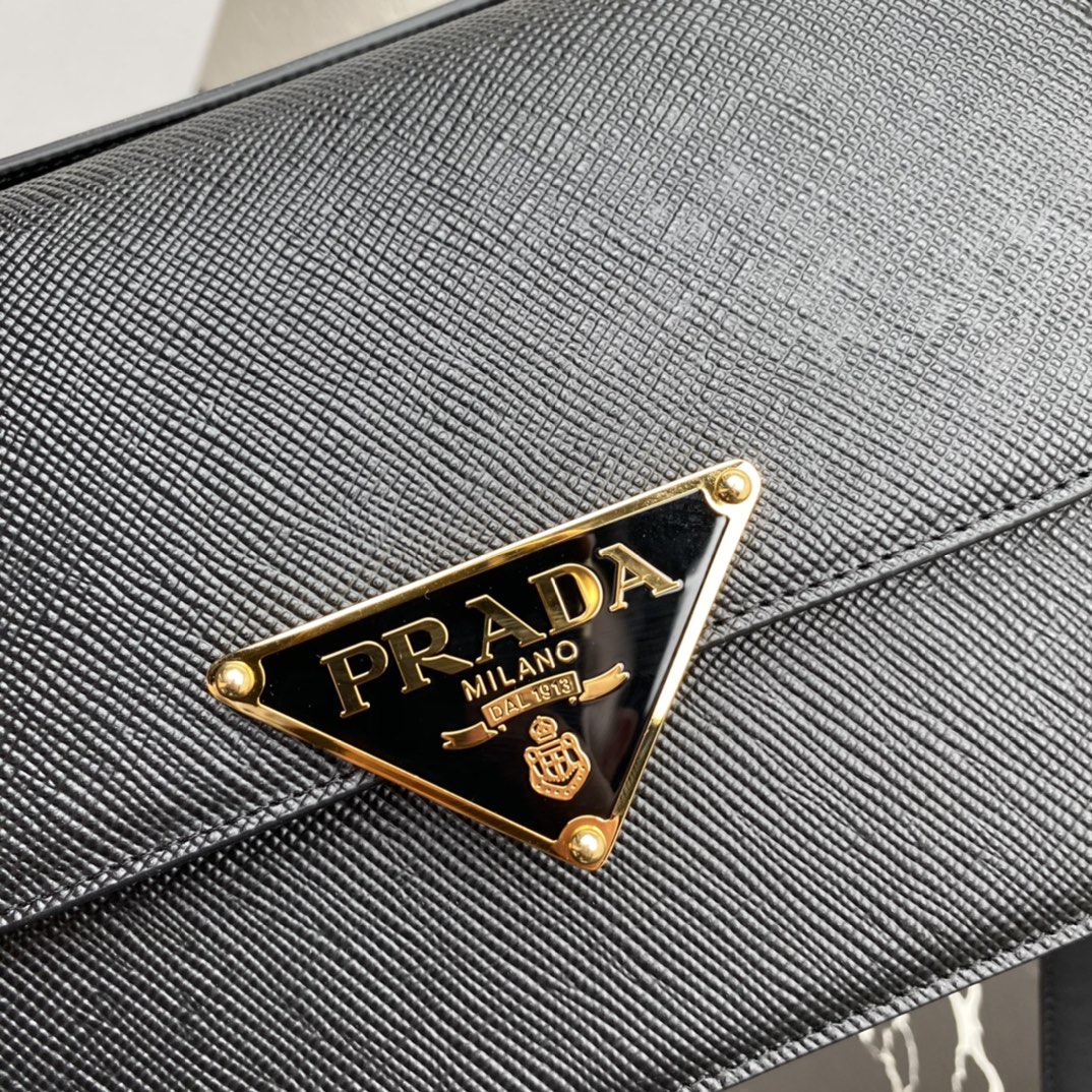 Prada Embleme Saffiano Leather Shoulder Bag Handbag Black 1BD320